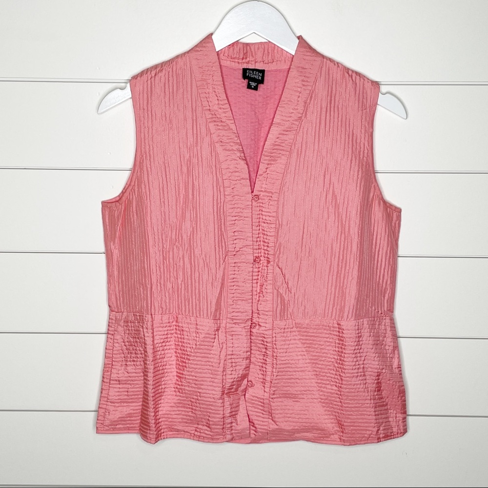 Eileen Fisher Embroidered Silk Sleeveless Blouse Pink Size Small